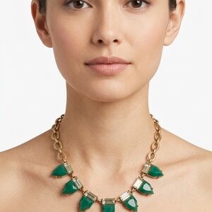 Stella And Dot Adjustable Gold Chain Necklace with Green Gem Accents